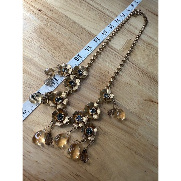 J.Crew Crystal Midnight Floral Statement Necklace Gold-Tone With Gemstone Drops - Picture 5 of 10